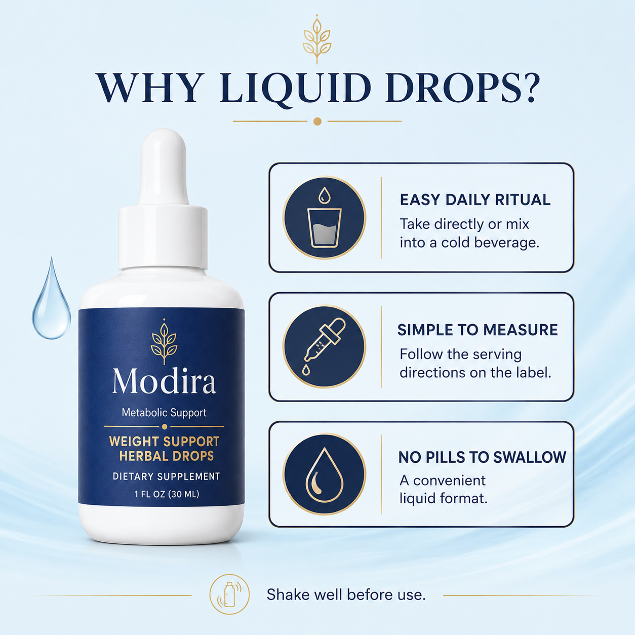 Benefits of Modira liquid drop format